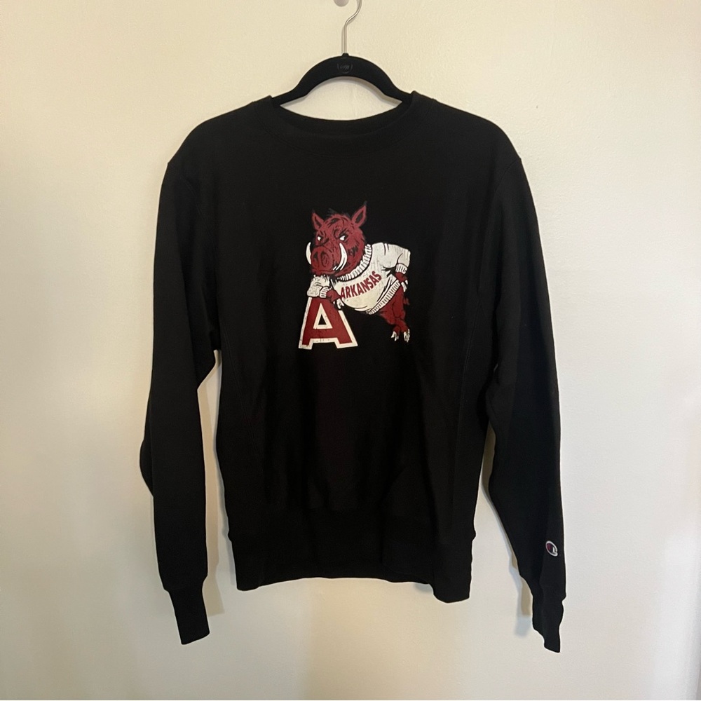 Arkansas Razorbacks Champion Crewneck Pullover - Small Black Vintage Logo